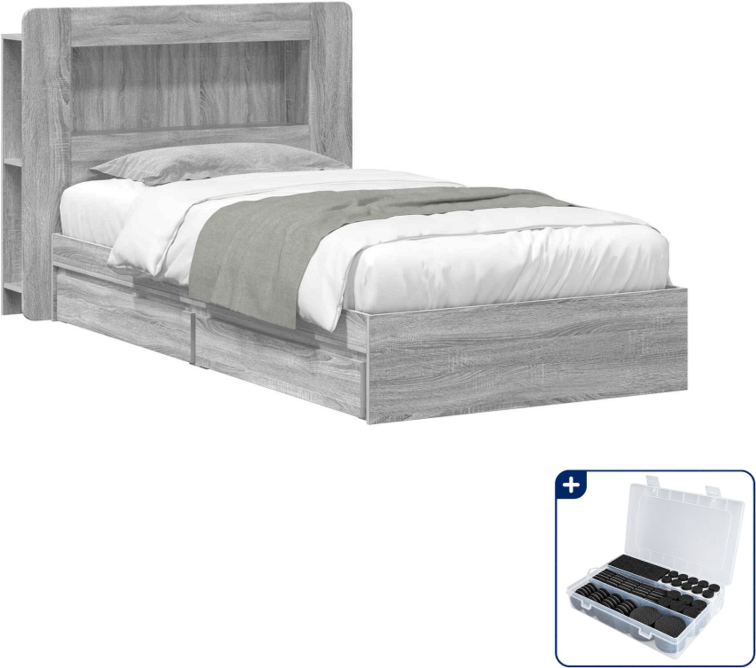 vidaXL bedframe met opslag - 100 x 200 cm - bewerkt hout - grijs sonoma - Inclusief antikrasvilt 177-delig
