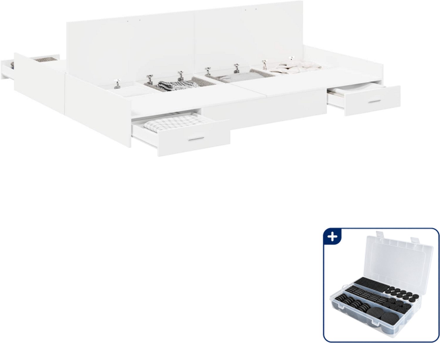 vidaXL Kingsize opbergbedframe - 180 x 200 cm - wit - Inclusief antikrasvilt 177-delig
