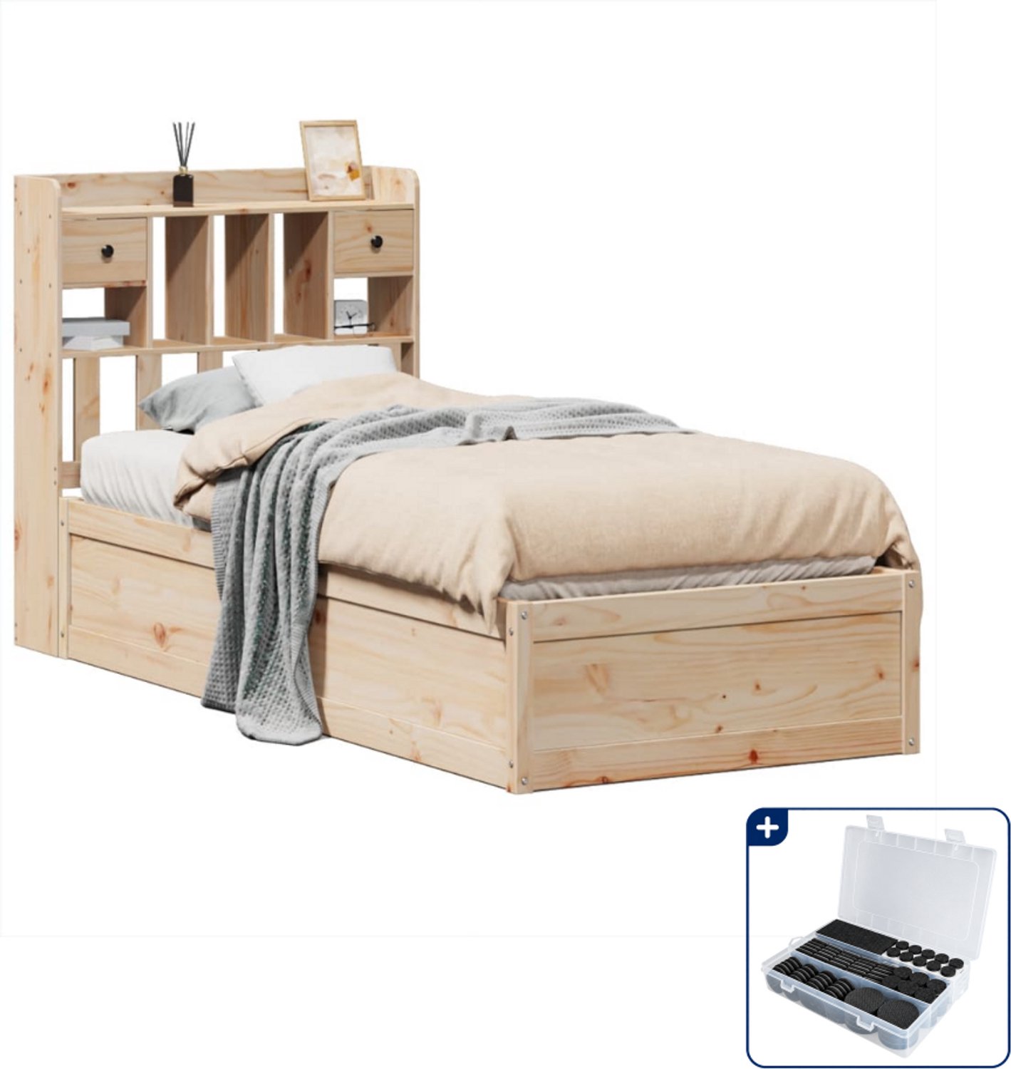 vidaXL bedframe - 75 x 190 cm - massief grenenhout - Inclusief antikrasvilt 177-delig Bruin