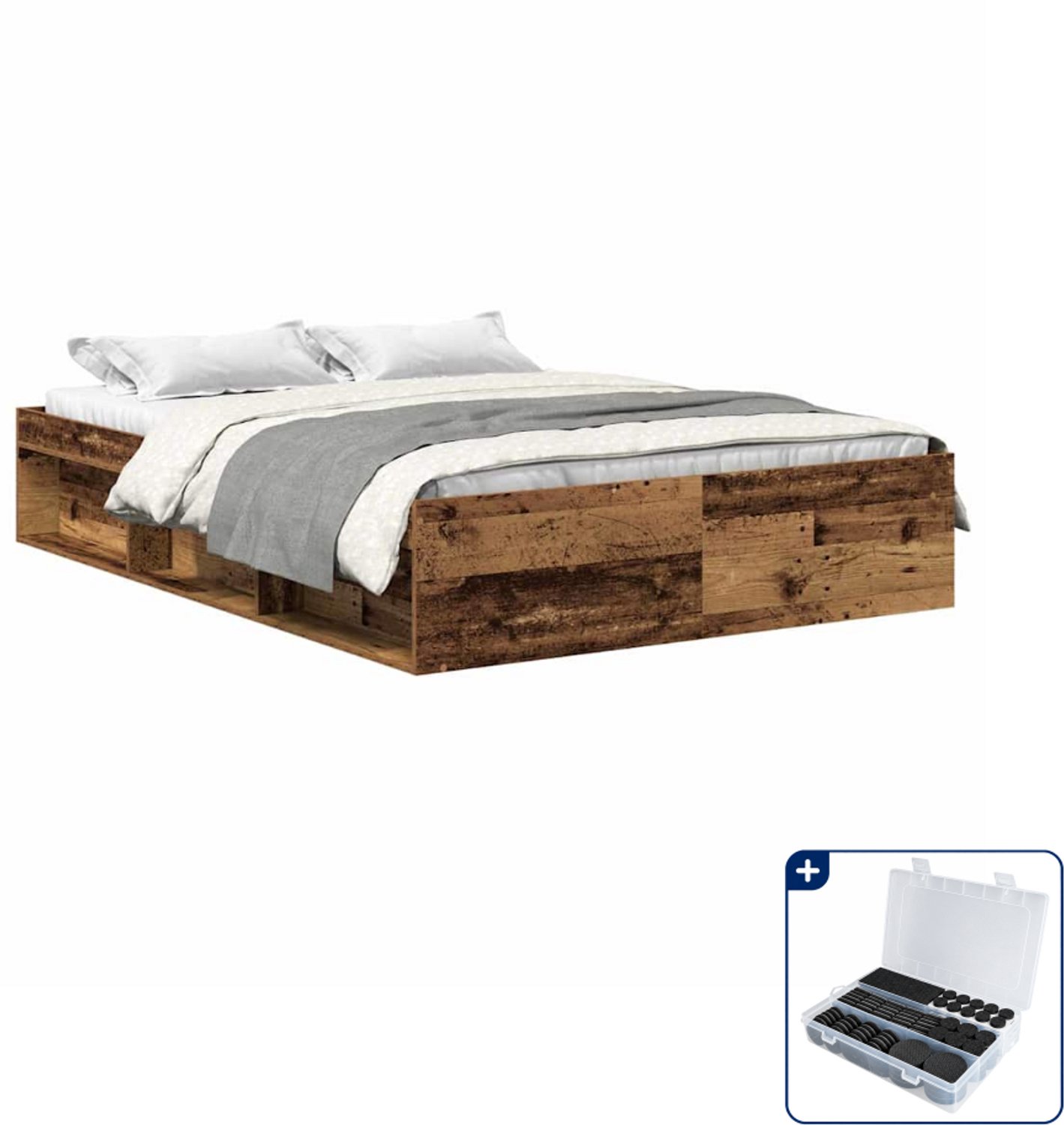 vidaXL Bedframe - 120 x 200 cm - bewerkt hout - oud hout - Inclusief antikrasvilt 177-delig zwart
