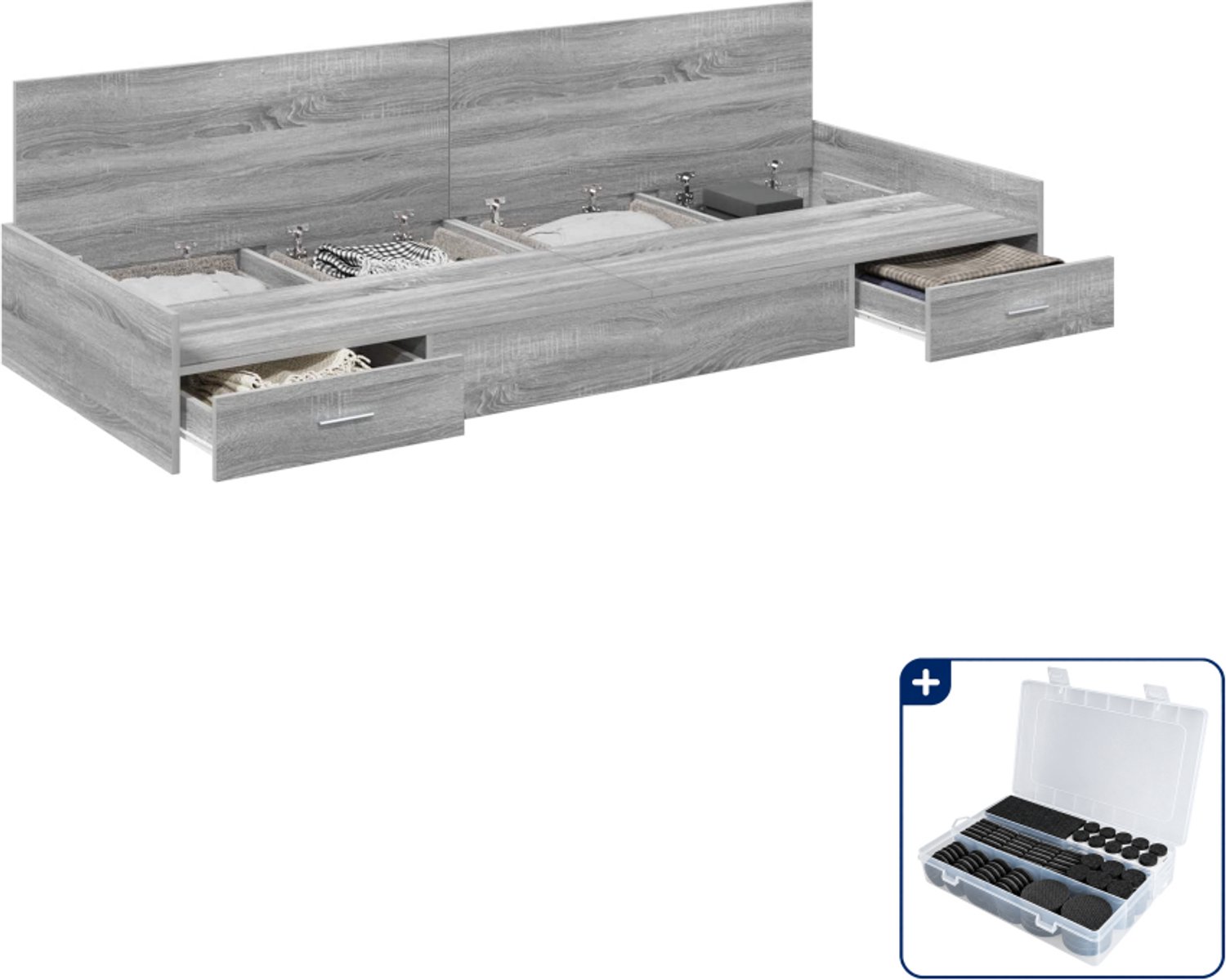vidaXL bedframe - 90 x 190 cm - bewerkt hout - grijs sonoma - Inclusief antikrasvilt 177-delig