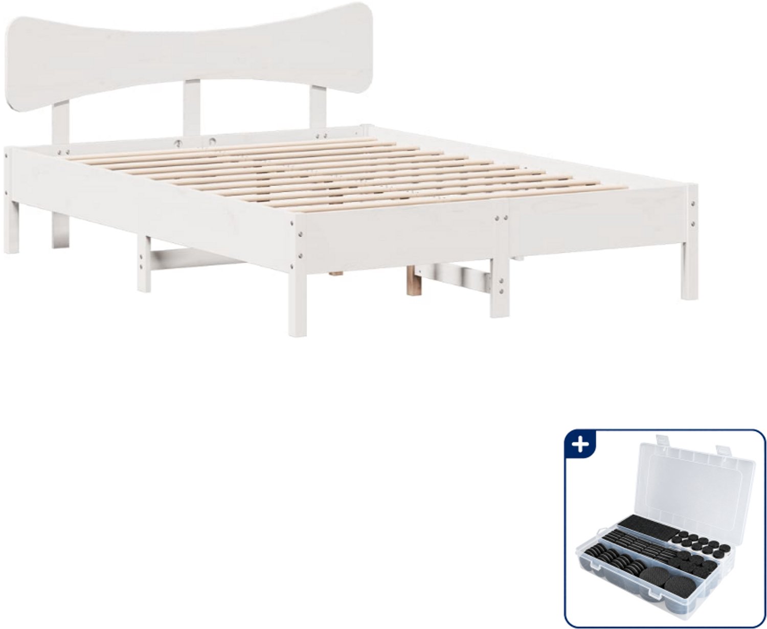 vidaXL bedframe - 135 x 190 cm - massief grenenhout - wit - Inclusief antikrasvilt 177-delig Zwart