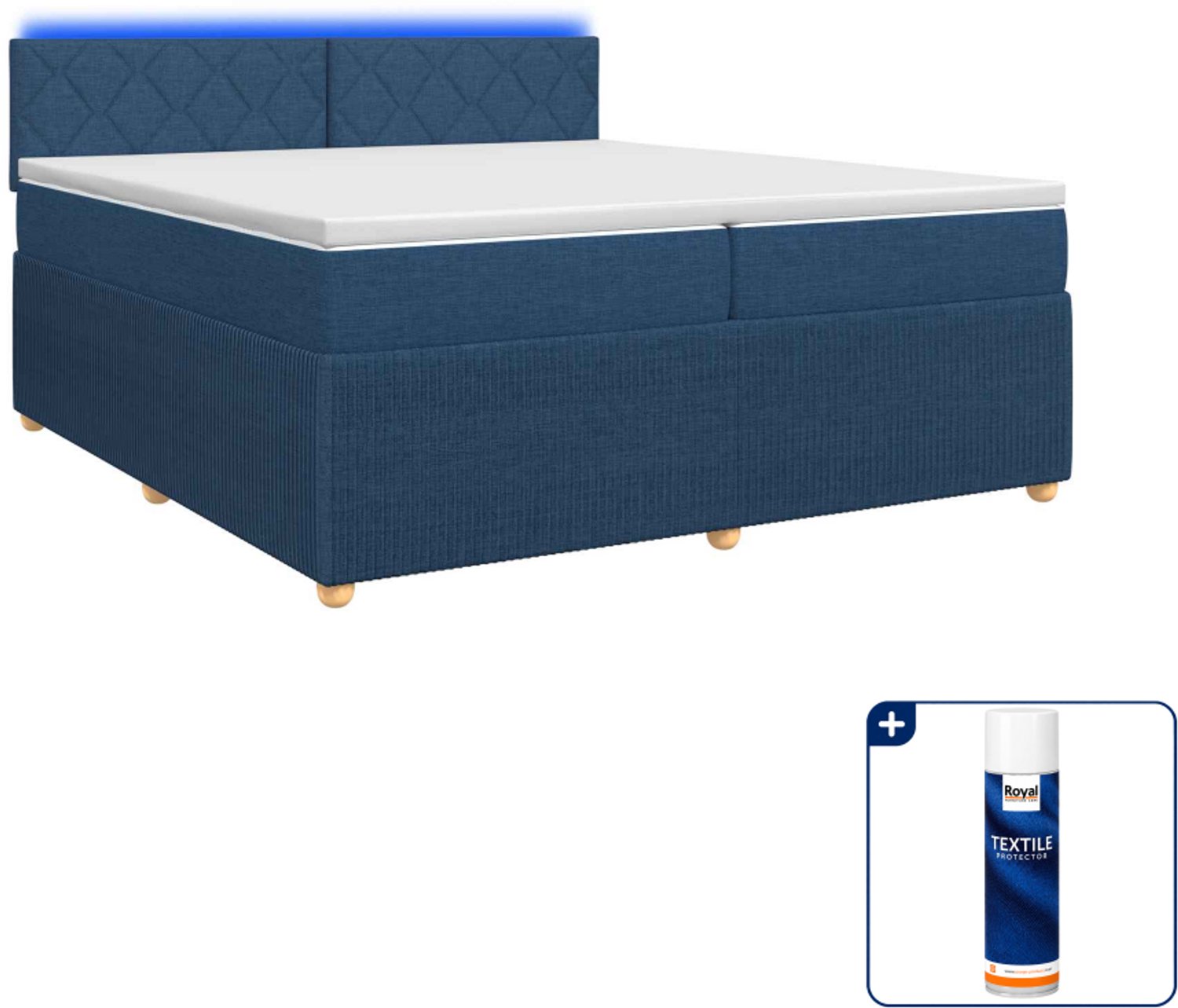 vidaXL Boxspringbed - 200 x 200 cm - blauw - Inclusief textielbeschermer 500 ml