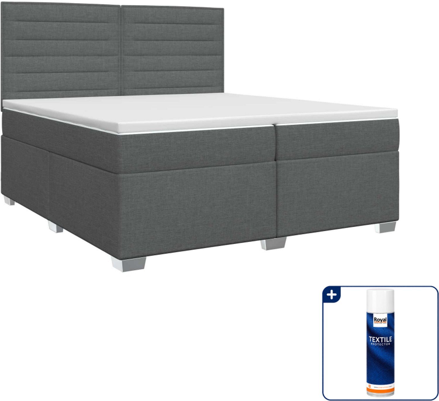 vidaXL boxspringbed met matras - 200 x 200 cm - stof - donkergrijs - Inclusief textielbeschermer 500 ml Donker Grijn