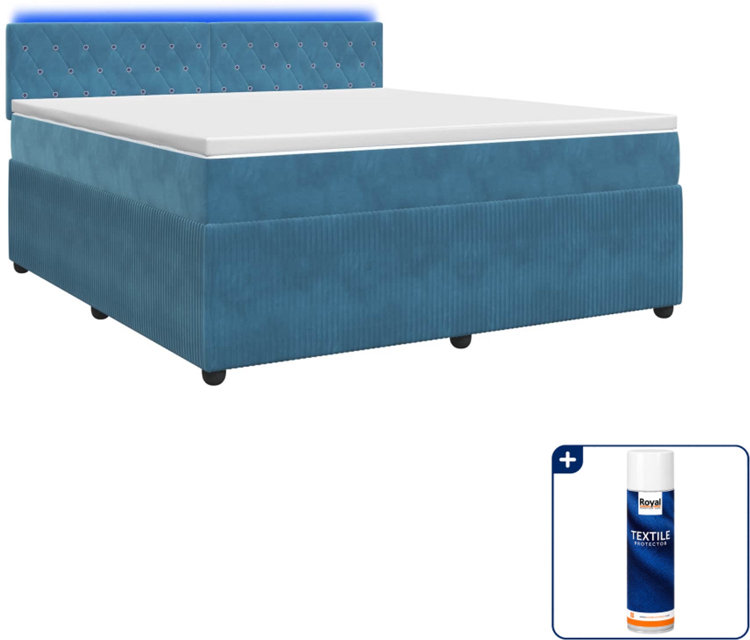vidaXL Boxspringbed - Kingsize - 180 x 200 cm - fluweel - blauw - Inclusief textielbeschermer 500 ml