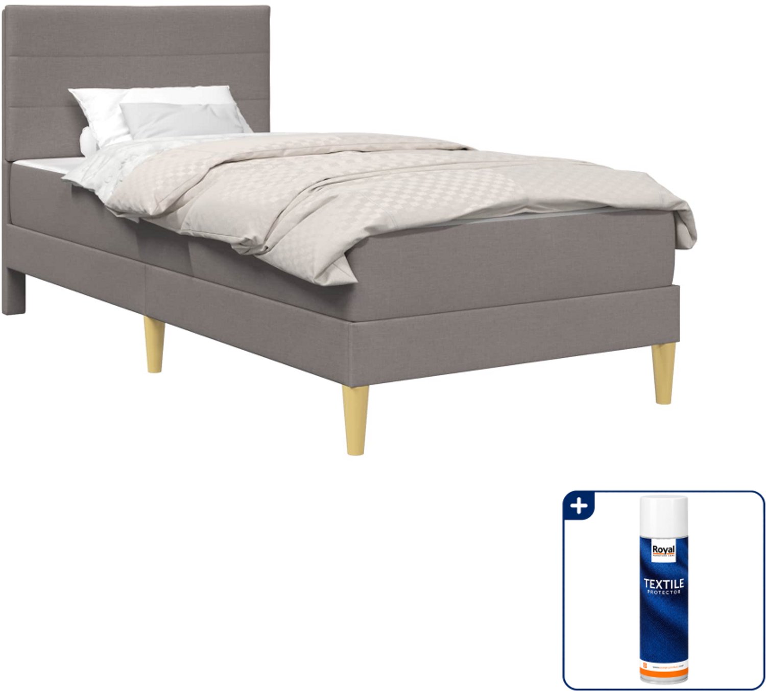 vidaXL bed met matras - 90 x 200 cm - polyester - taupe - Inclusief textielbeschermer 500 ml