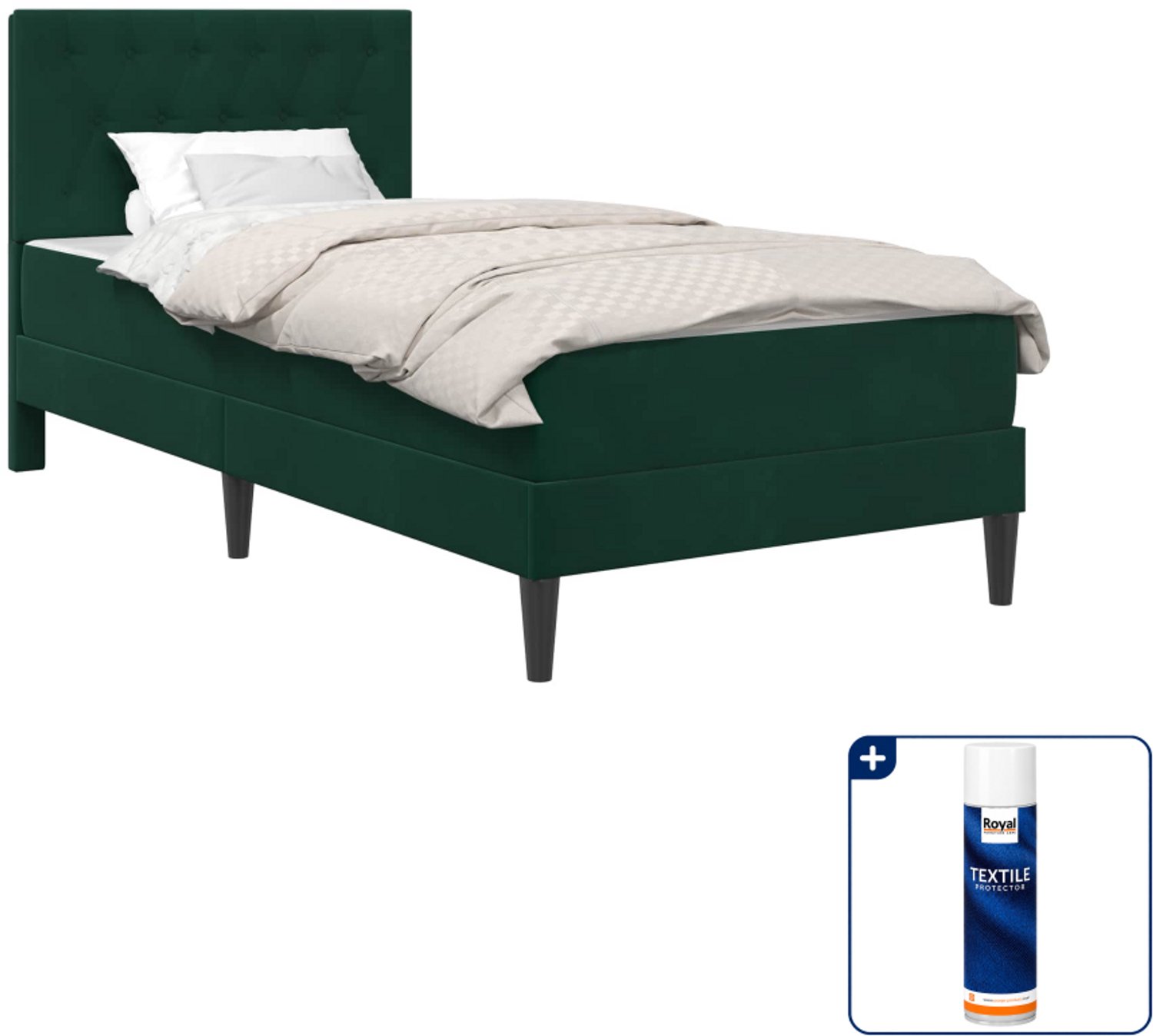 vidaXL bed met matras - 100 x 200 cm - fluweel - donkergroen - Inclusief textielbeschermer 500 ml