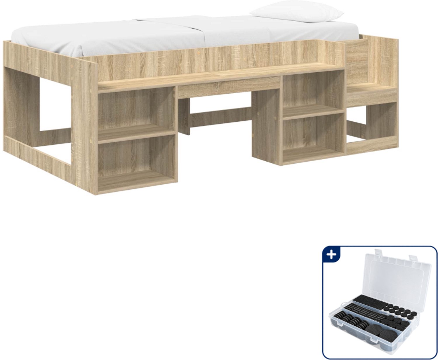 vidaXL kinderbed met opbergruimte - 80 x 200 cm - bewerkt hout - sonoma eiken - Inclusief antikrasvilt 177-delig Bruin
