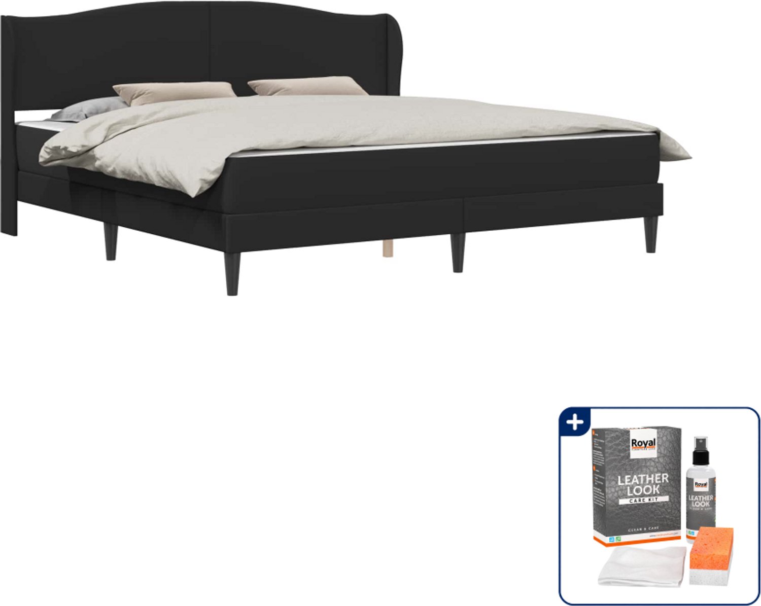 vidaXL bedframe met matras - Kingsize - 180 x 200 cm - kunstleer - zwart - Inclusief onderhoudsset voor kunstleer 150 ml