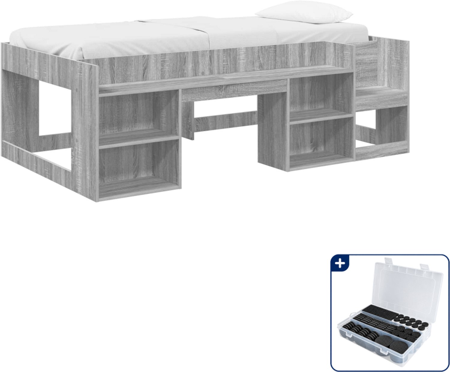 vidaXL kinderbed met opbergruimte - 75 x 190 cm - bewerkt hout - grijs - Inclusief antikrasvilt 177-delig Bruin
