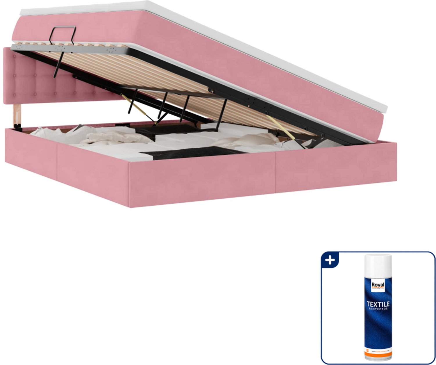 vidaXL Queensize opbergbed - 160 x 200 cm - fluweel - roze - Inclusief textielbeschermer 500 ml Zwart