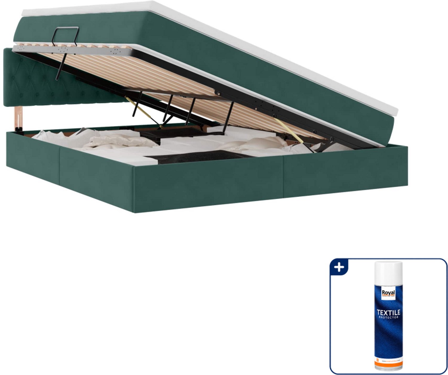 vidaXL opbergbed - Queensize 160 x 200 cm - fluweel - donkergroen - Inclusief textielbeschermer 500 ml Blauw