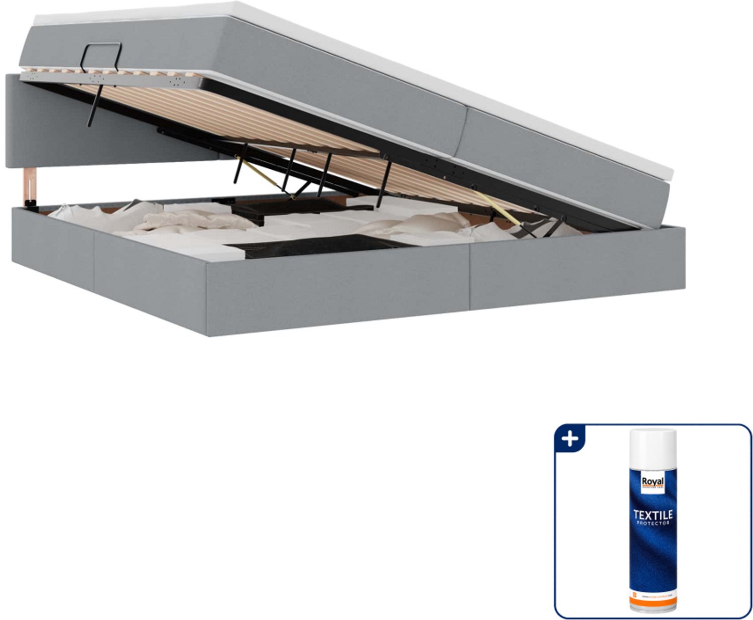 vidaXL opbergbed - 200 x 200 cm - fluweel - lichtgrijs - Inclusief textielbeschermer 500 ml