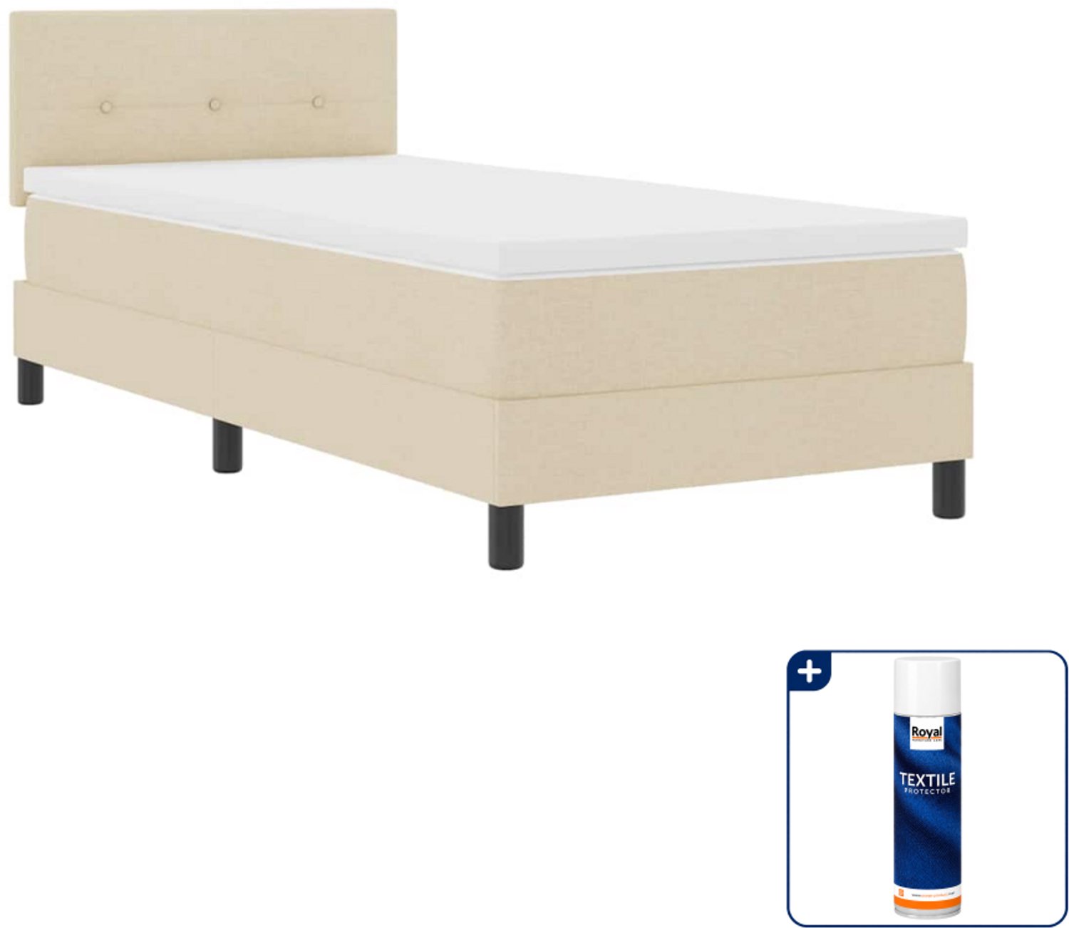 vidaXL boxspring - 90 x 200 cm - stof - crème - Inclusief textielbeschermer 500 ml