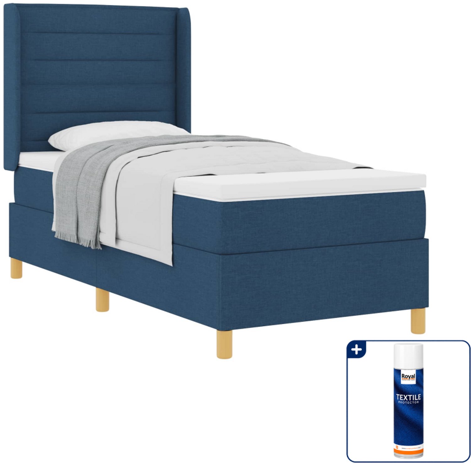 vidaXL boxspringbed met matras - 90 x 200 cm - stof - blauw - Inclusief textielbeschermer 500 ml