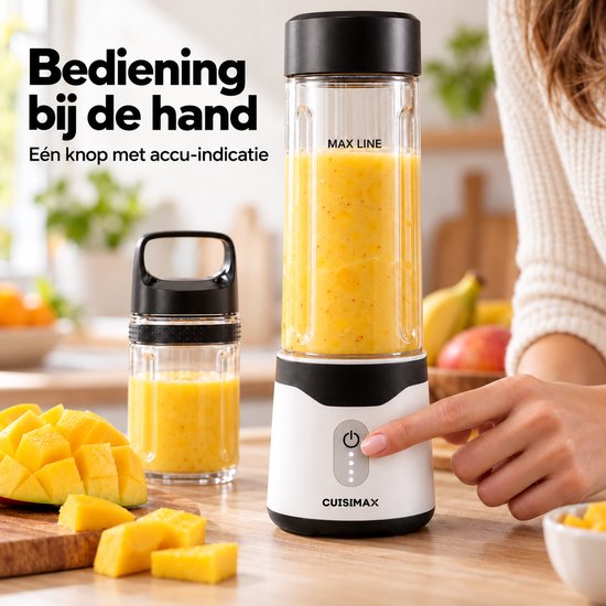 Cuisimax Blender to go met 2 Drinkflessen - Draadloos - 550ML - Smoothie maker - Draagbare blender - Oplaadbare mini blender van Cuisimax — afbeelding 3
