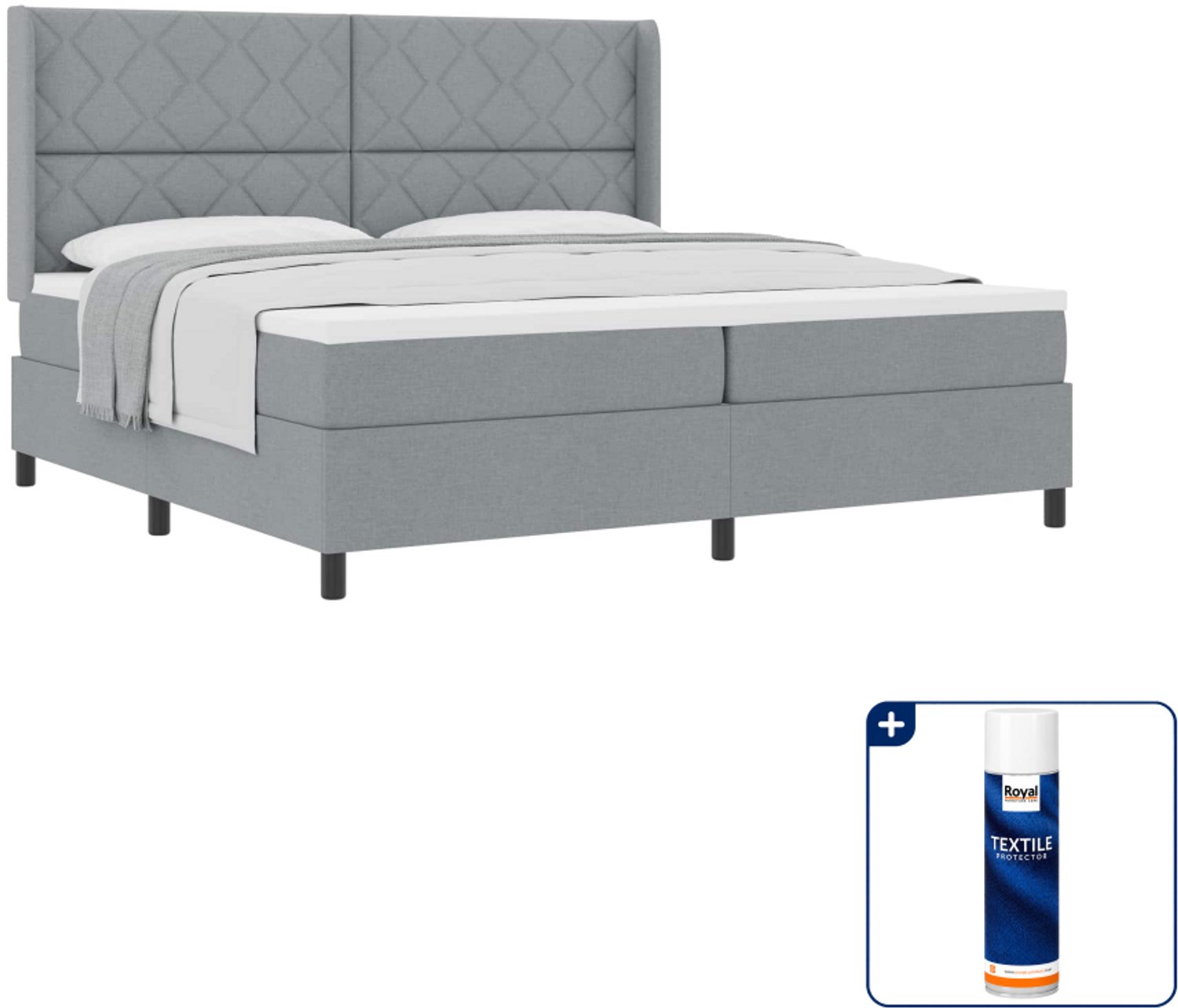vidaXL Boxspringbed - Super kingsize - 200 x 200 cm - Lichtgrijs - Inclusief textielbeschermer 500 ml