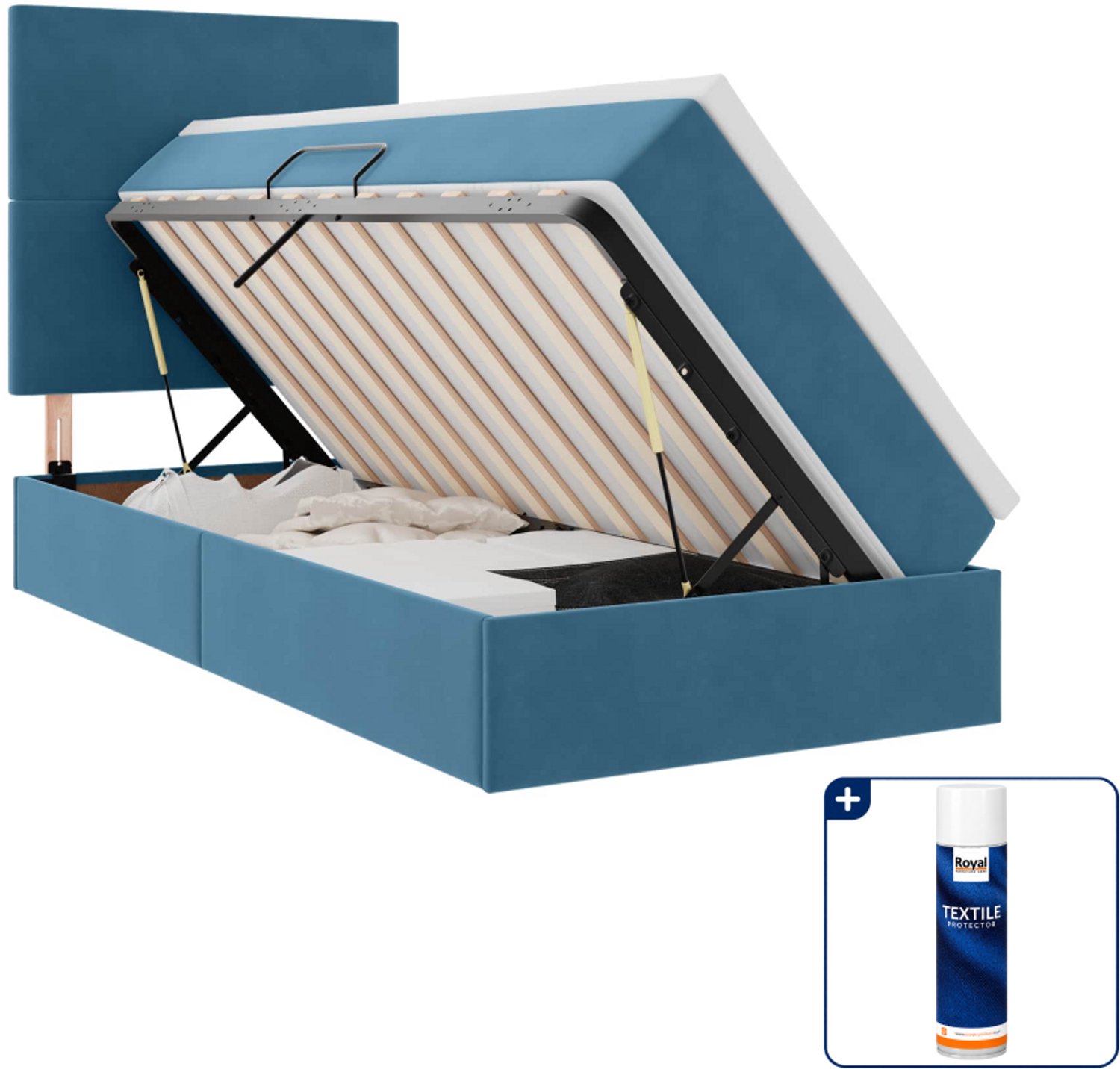 vidaXL opbergbed met matras - 90 x 190 cm - donkerblauw - Inclusief textielbeschermer 500 ml