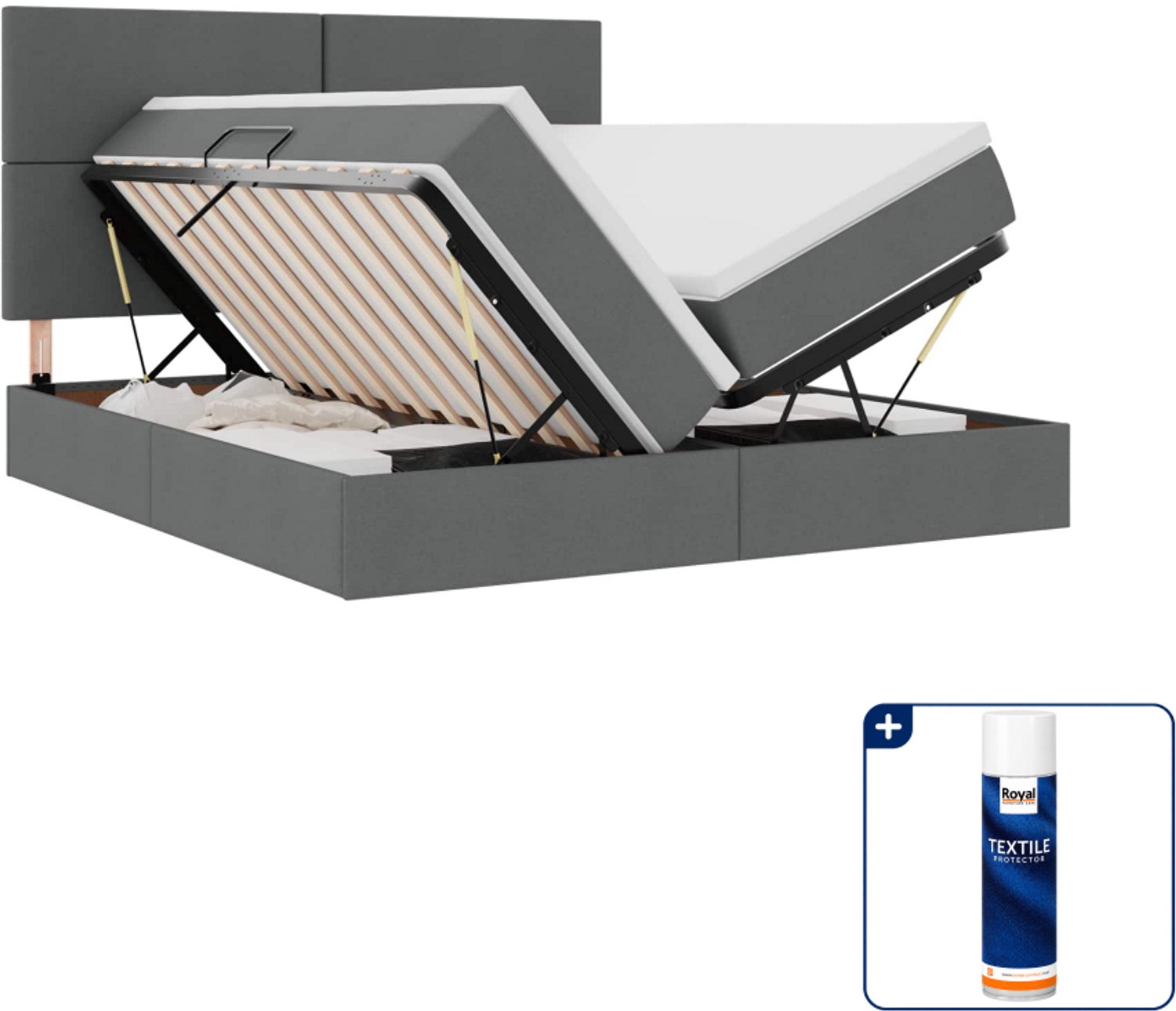 vidaXL opbergbed - 200 x 200 cm - stof - donkergrijs - Inclusief textielbeschermer 500 ml Wit
