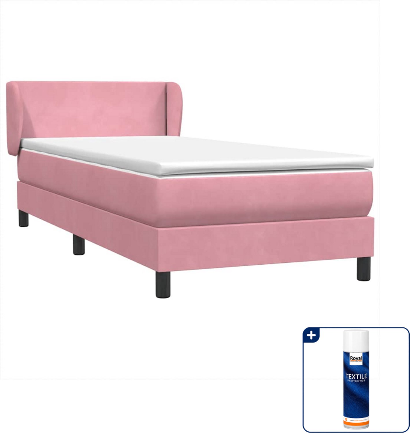 vidaXL boxspring met matras - 80 x 220 cm - fluweel - roze - Inclusief textielbeschermer 500 ml Wit