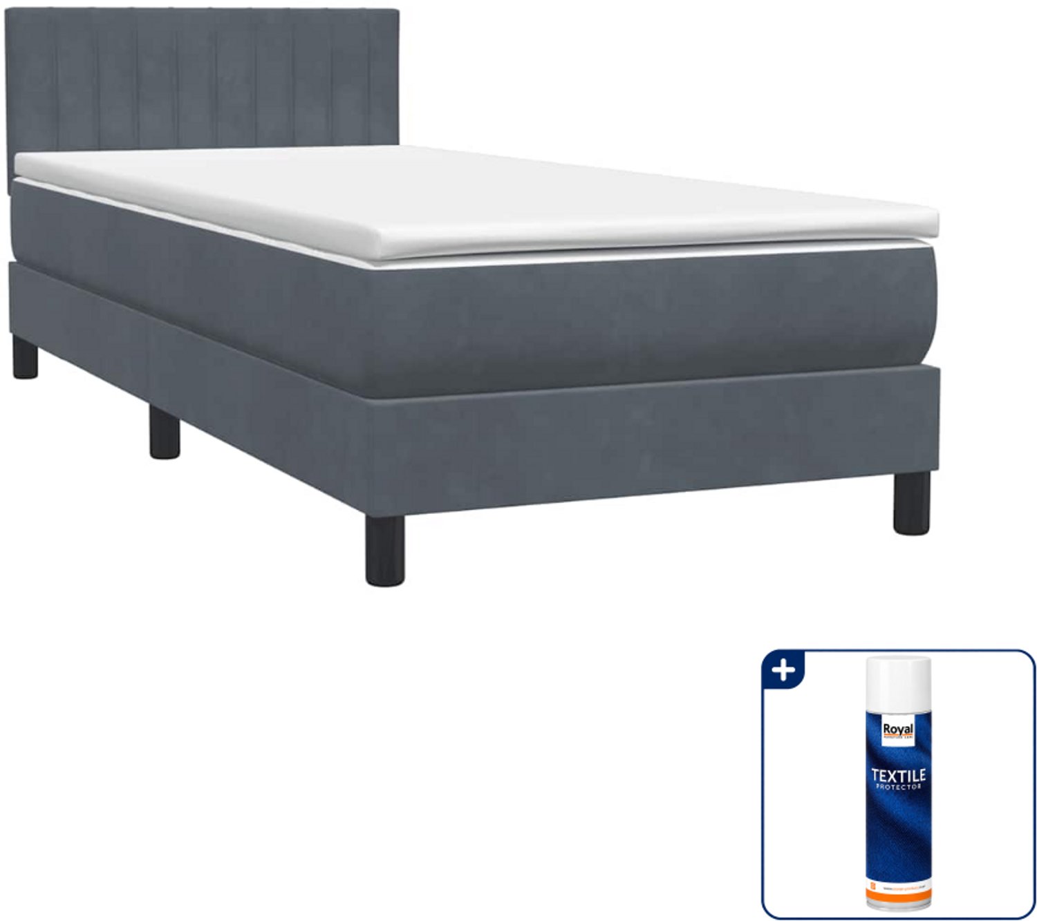 vidaXL boxspring met matras 80 x 220 cm - fluweel - donkergrijs - Inclusief textielbeschermer 500 ml Wit