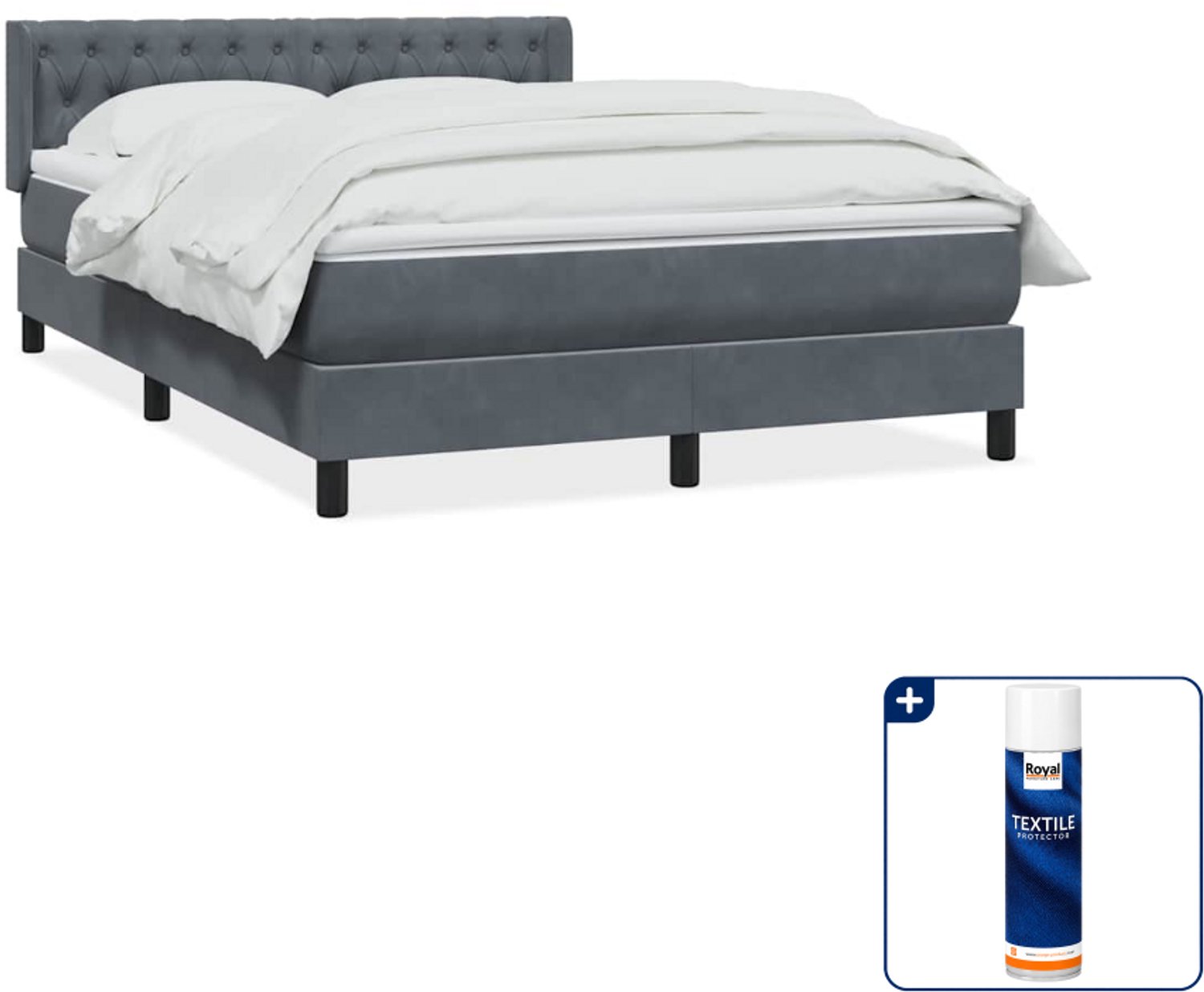 vidaXL Queensize boxspring - 160 x 210 cm - fluweel - donkergrijs - Inclusief textielbeschermer 500 ml