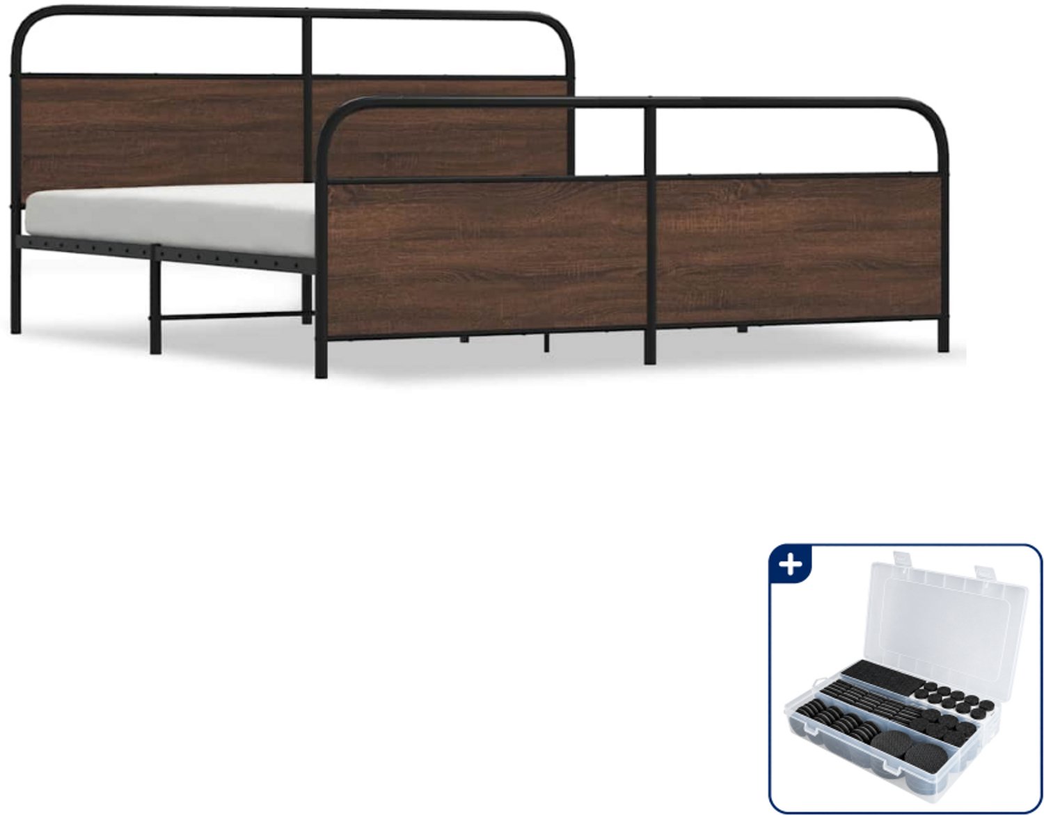 vidaXL Bedframe - 183 x 213 cm - staal en bewerkt hout - bruineiken - Inclusief antikrasvilt 177-delig