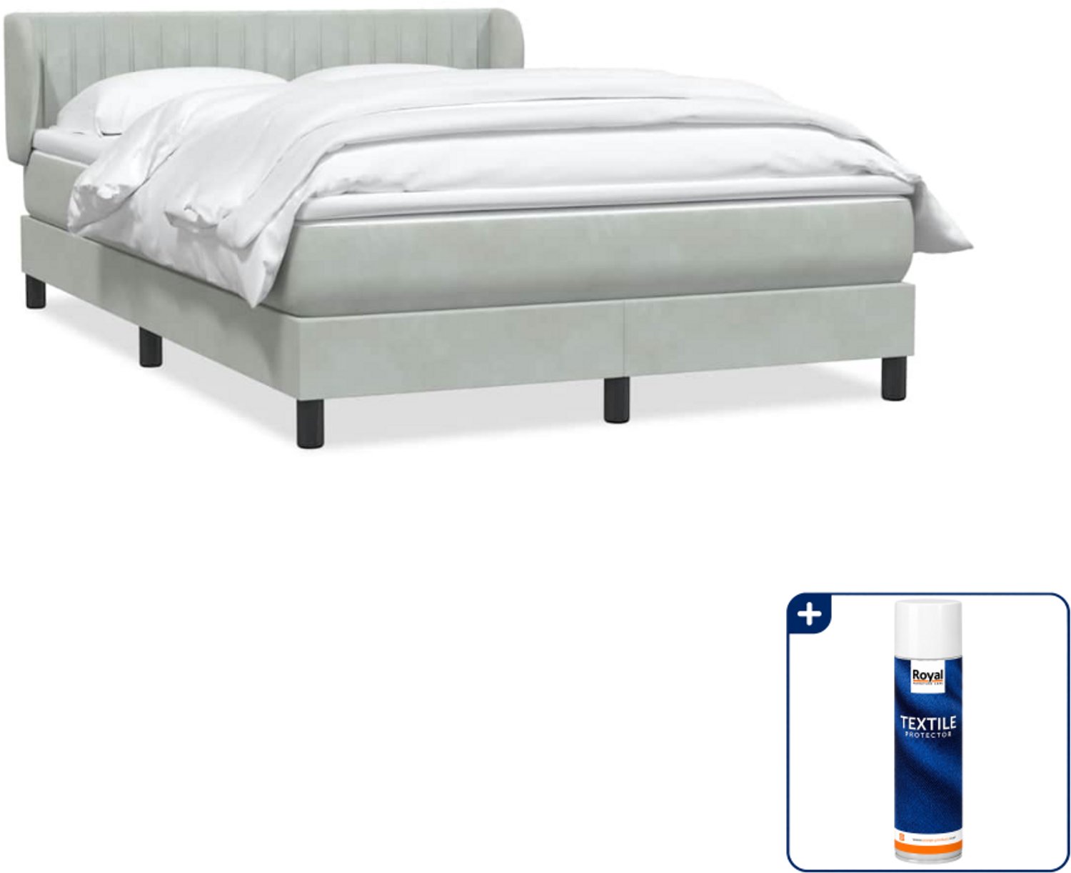 vidaXL Boxspring Queensize - 160 x 210 cm - fluweel - lichtgrijs - Inclusief textielbeschermer 500 ml Bruin