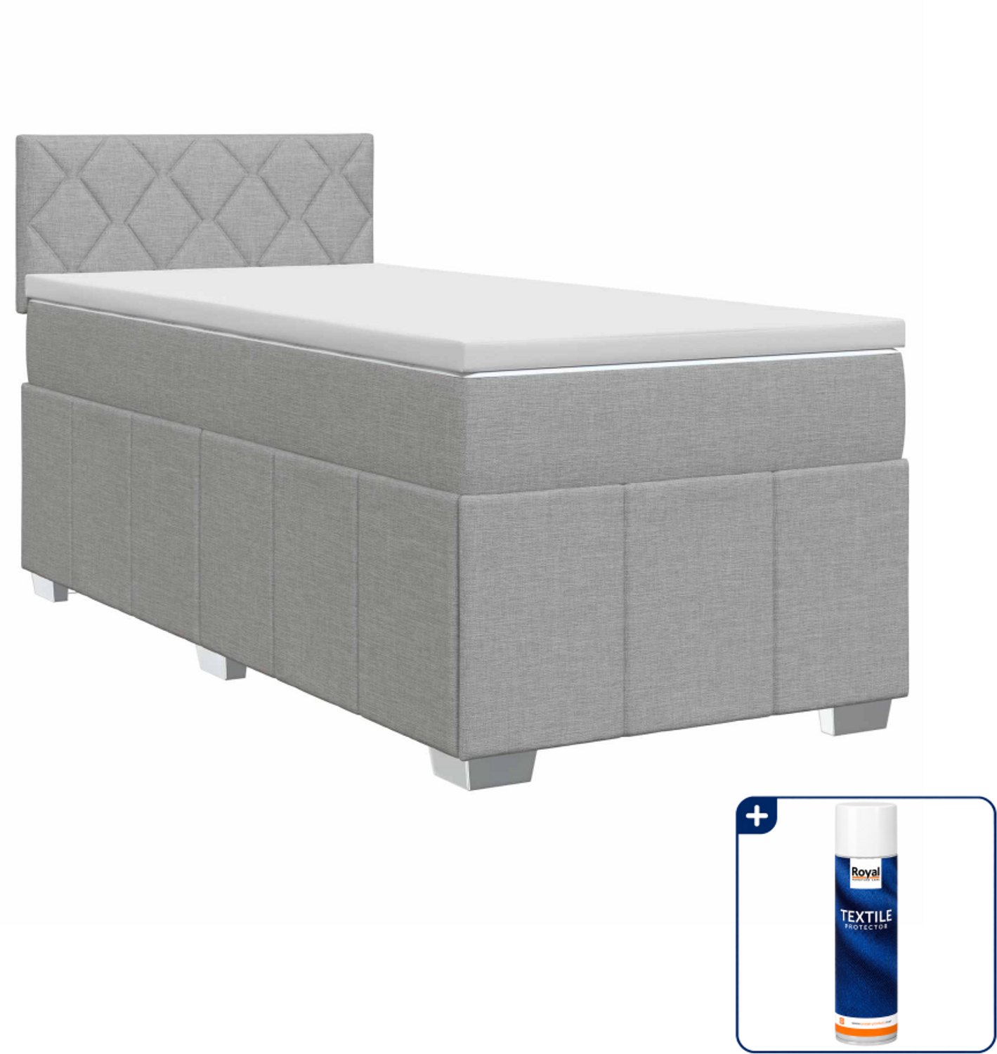 vidaXL boxspringbed met matras - 100 x 200 cm - stof - lichtgrijs - Inclusief textielbeschermer 500 ml