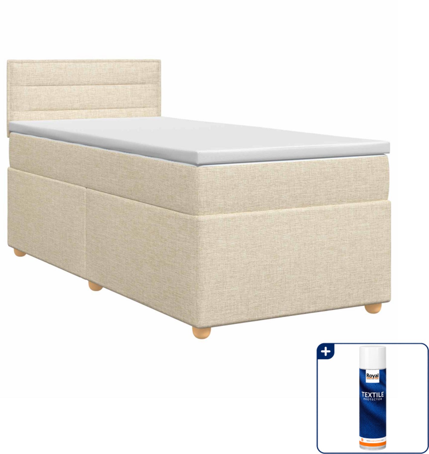 vidaXL boxspringbed met matras - 80 x 200 cm - crèmekleurig - Inclusief textielbeschermer 500 ml