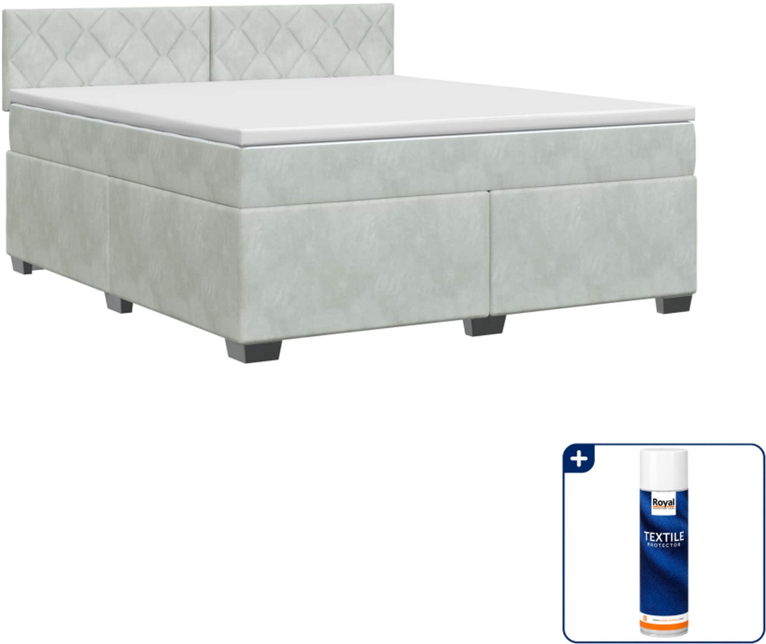 vidaXL Boxspringbed met matras - Queensize - 160 x 200 cm - Lichtgrijs - Inclusief textielbeschermer 500 ml