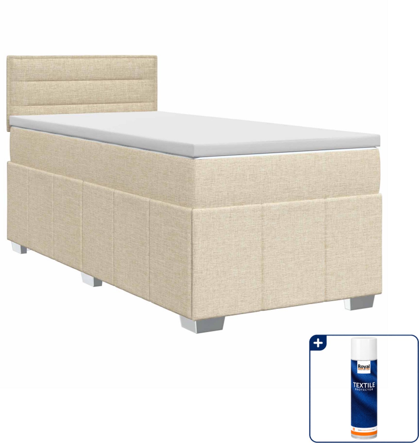 vidaXL boxspringbed met matras - 80 x 200 cm - stof - crèmekleurig - Inclusief textielbeschermer 500 ml