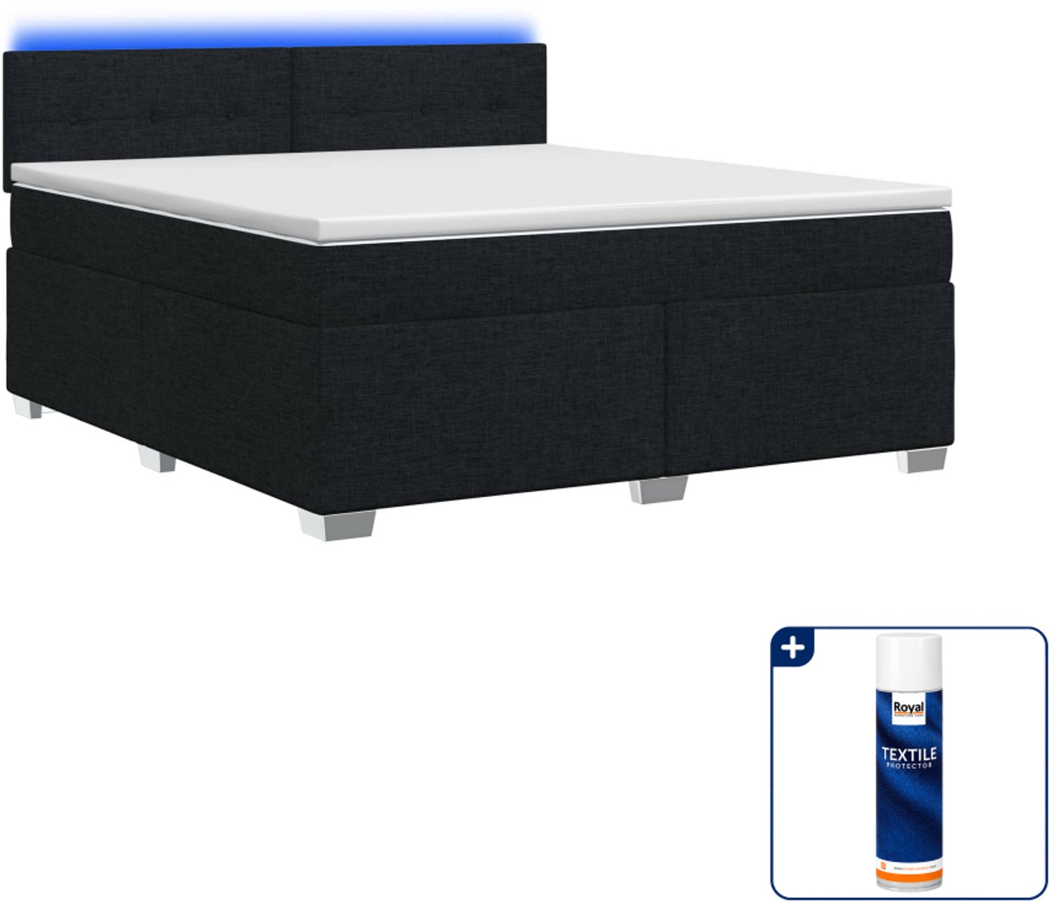 vidaXL Boxspring Bed Small double - 140 x 200 cm - zwart - Inclusief textielbeschermer 500 ml