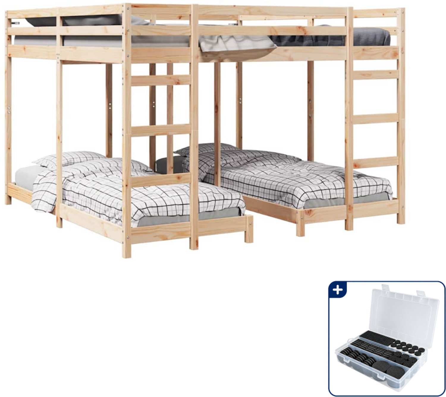 vidaXL stapelbed 200 x 200 cm - massief grenenhout - naturel - Inclusief antikrasvilt 177-delig Bruin