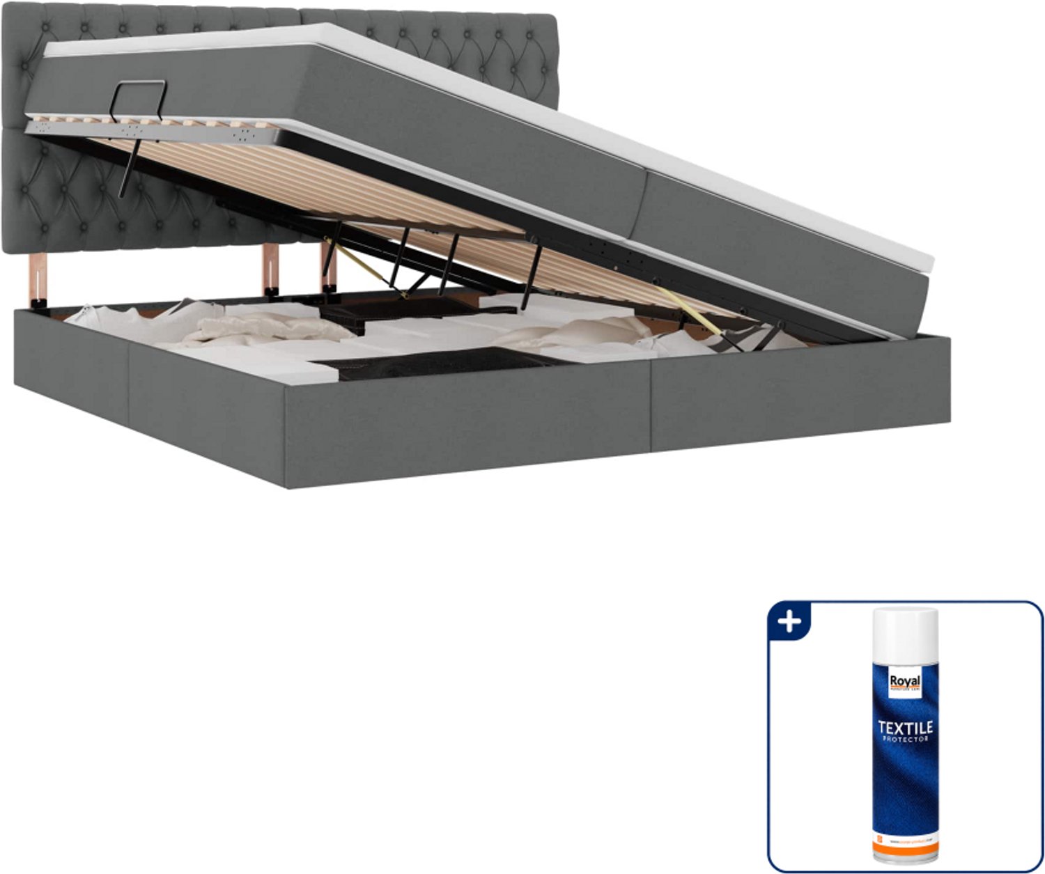 vidaXL LED opslagbed - 200 x 200 cm - donkergrijs - Inclusief textielbeschermer 500 ml Blauw