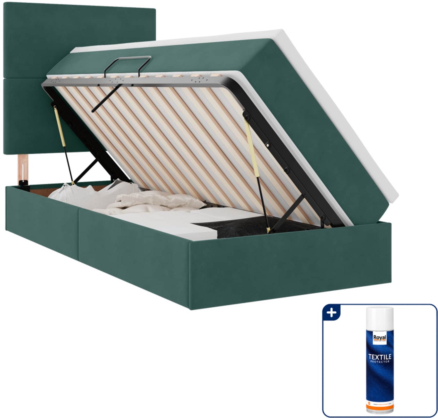 vidaXL led opslagbed met matras - 100 x 200 cm - donkergroen - Inclusief textielbeschermer 500 ml Grijs