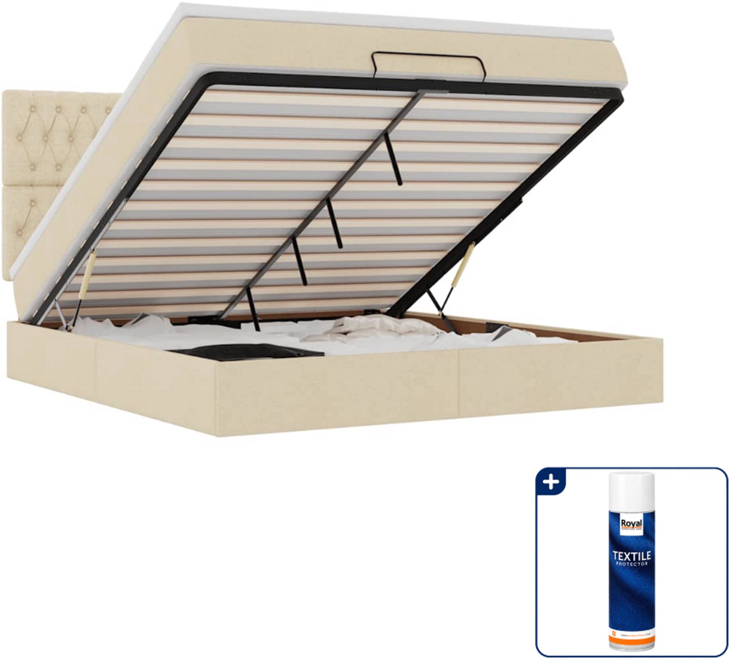 vidaXL Kingsize ottomaan bed met matras - 180 x 200 cm - crème - Inclusief textielbeschermer 500 ml Blauw