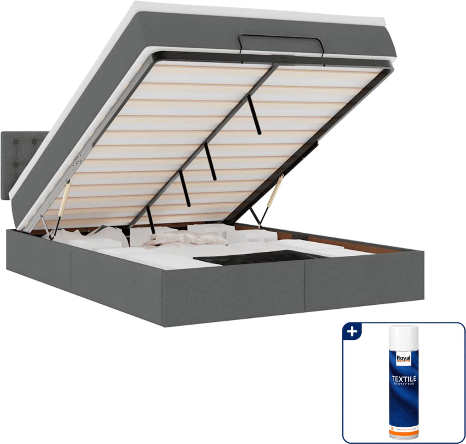 vidaXL bed met matras en LED - 140 x 190 cm - donkergrijs - Inclusief textielbeschermer 500 ml Blauw