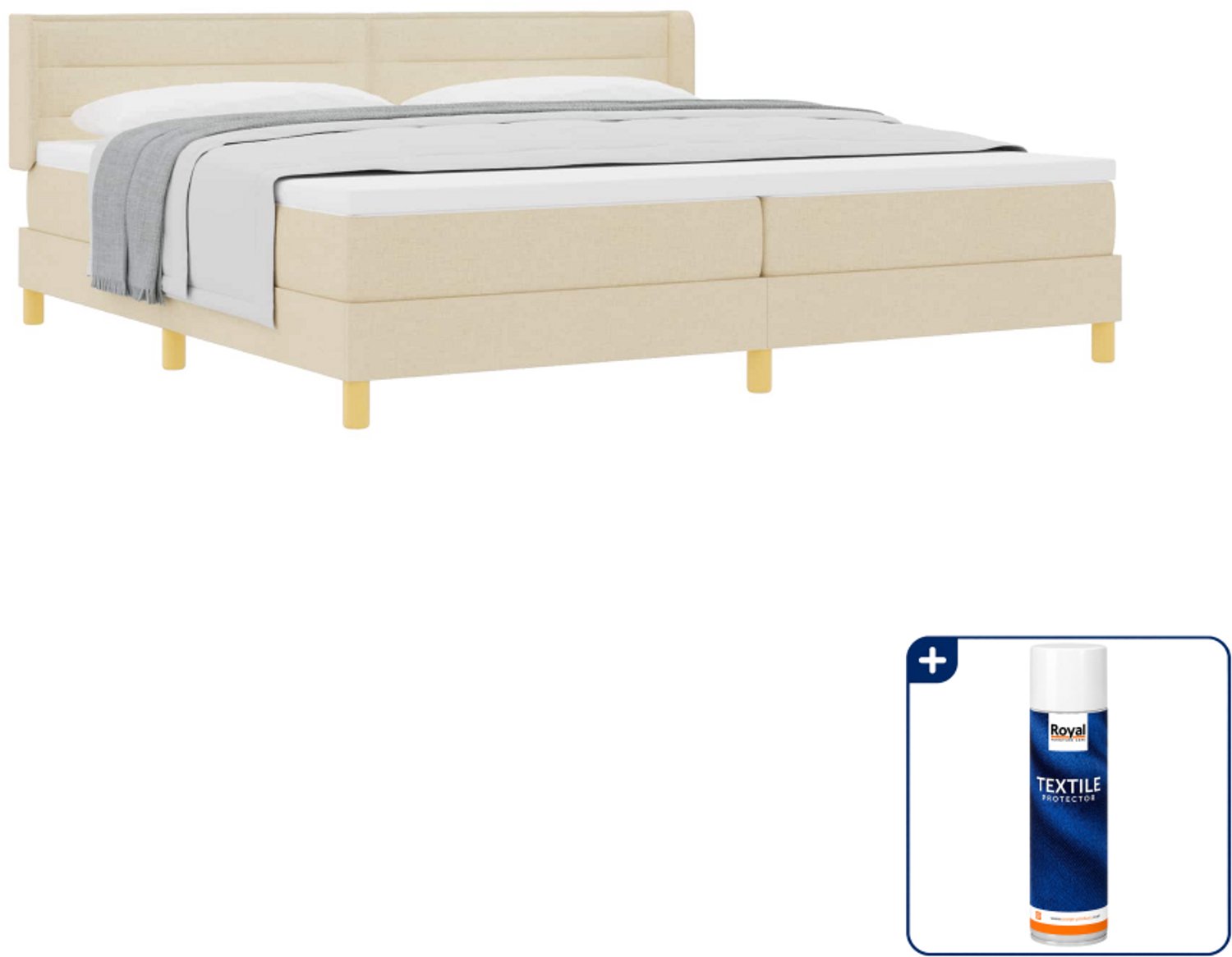 vidaXL boxspringbed - 200 x 200 cm - stof - crème - Inclusief textielbeschermer 500 ml