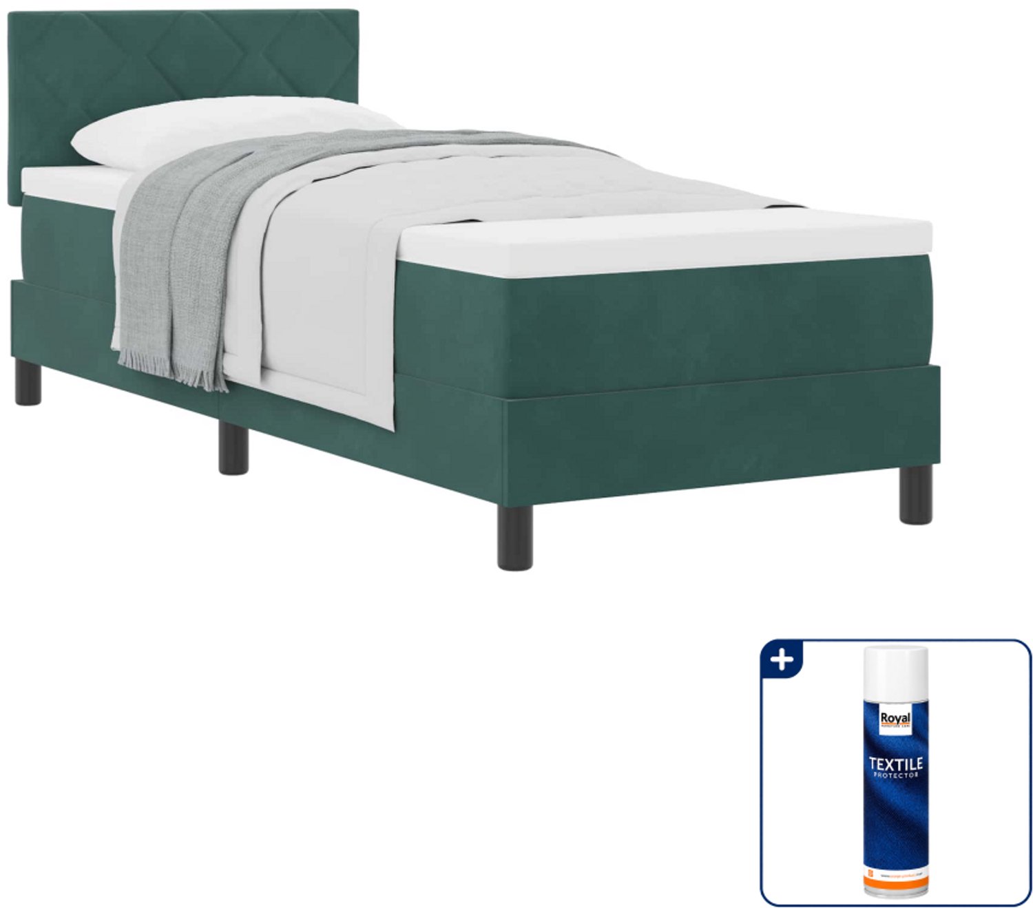 vidaXL boxspringbed - 80 x 200 cm - donkergroen - Inclusief textielbeschermer 500 ml