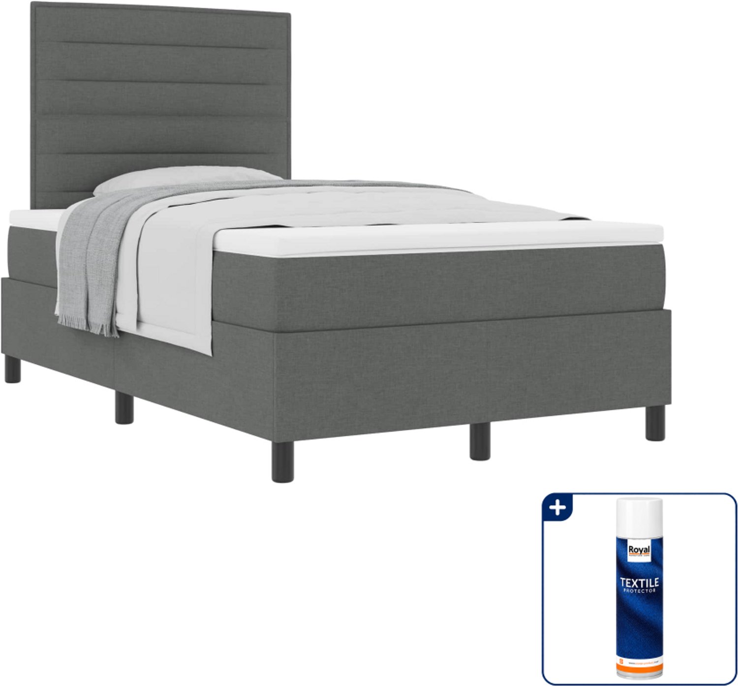 vidaXL boxspringbed met matras - 120 x 190 cm - stof - donkergrijs - Inclusief textielbeschermer 500 ml