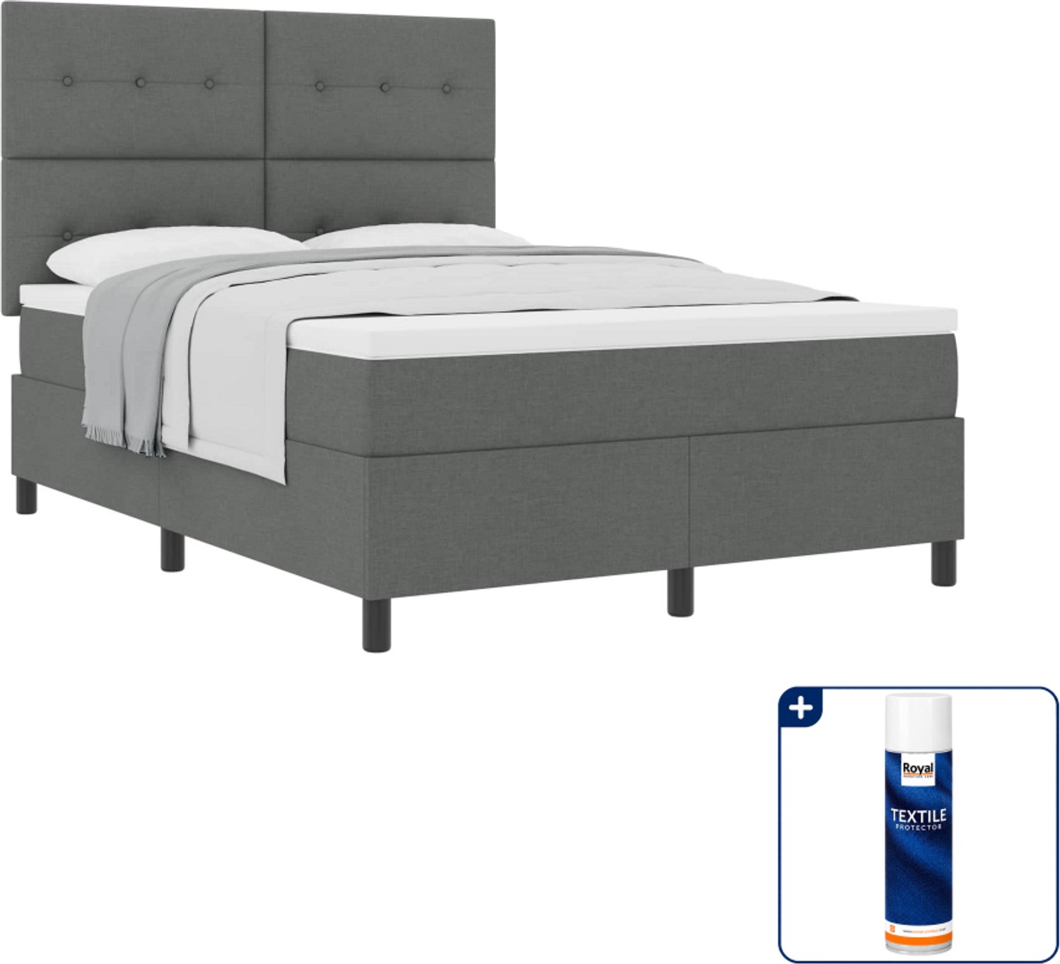 vidaXL boxspringbed - 140 x 190 cm - donkergrijs - Inclusief textielbeschermer 500 ml