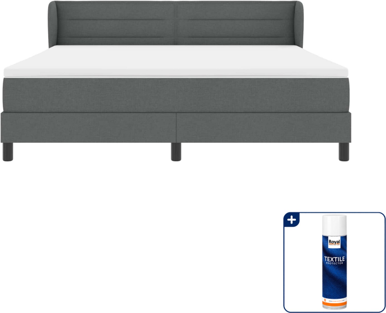 vidaXL boxspringbed Kingsize - 180 x 200 cm - donkergrijs - Inclusief textielbeschermer 500 ml