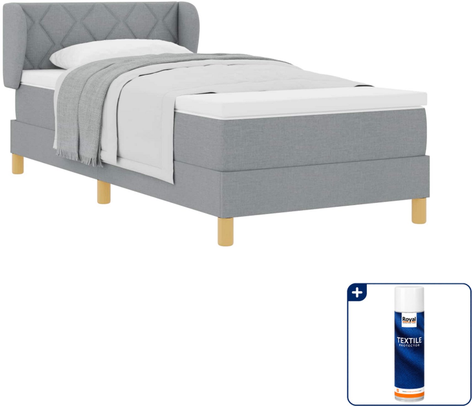 vidaXL boxspringbed - 90 x 190 cm - stof - lichtgrijs - Inclusief textielbeschermer 500 ml