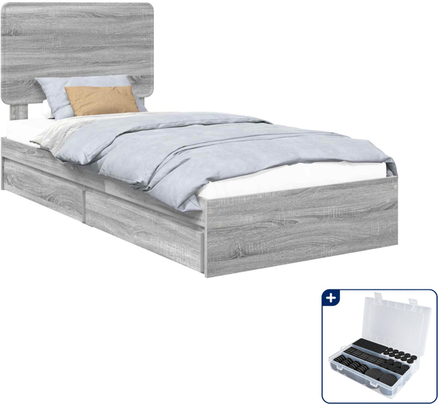 vidaXL bedframe - 90 x 200 cm - bewerkt hout - grijs sonoma - Inclusief antikrasvilt 177-delig