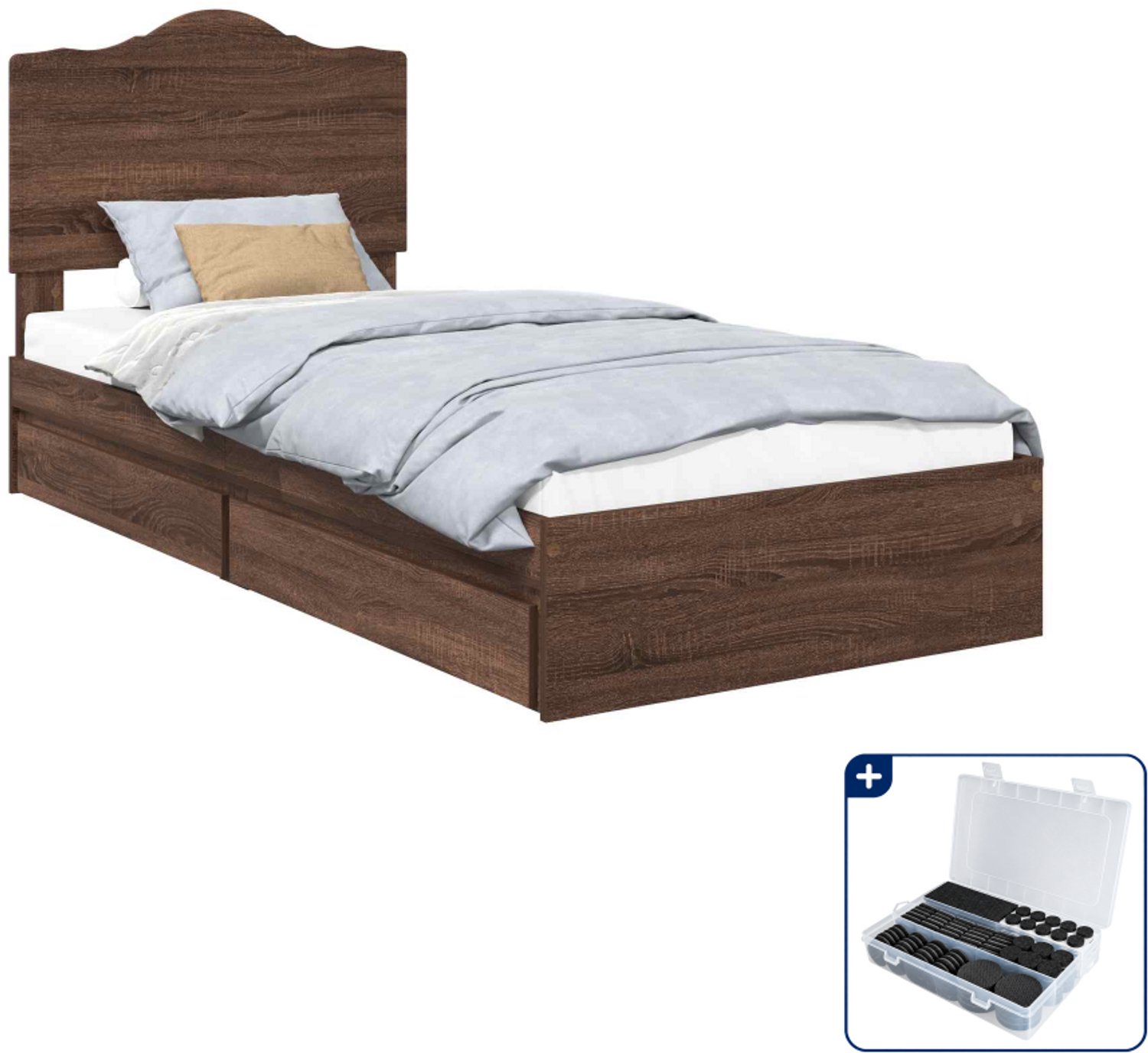 vidaXL bed met lade - 70 x 190 cm - bewerkt hout - bruin eiken - Inclusief antikrasvilt 177-delig