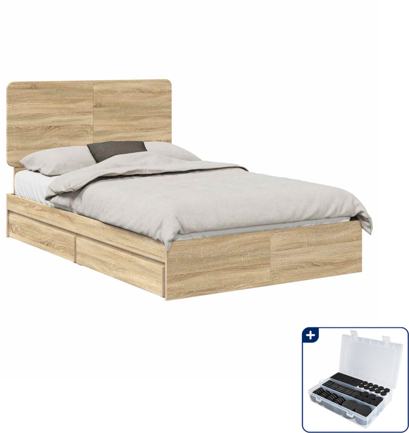 vidaXL bedframe met lade - 135 x 190 cm - bewerkt hout - sonoma eiken - Inclusief antikrasvilt 177-delig Bruin