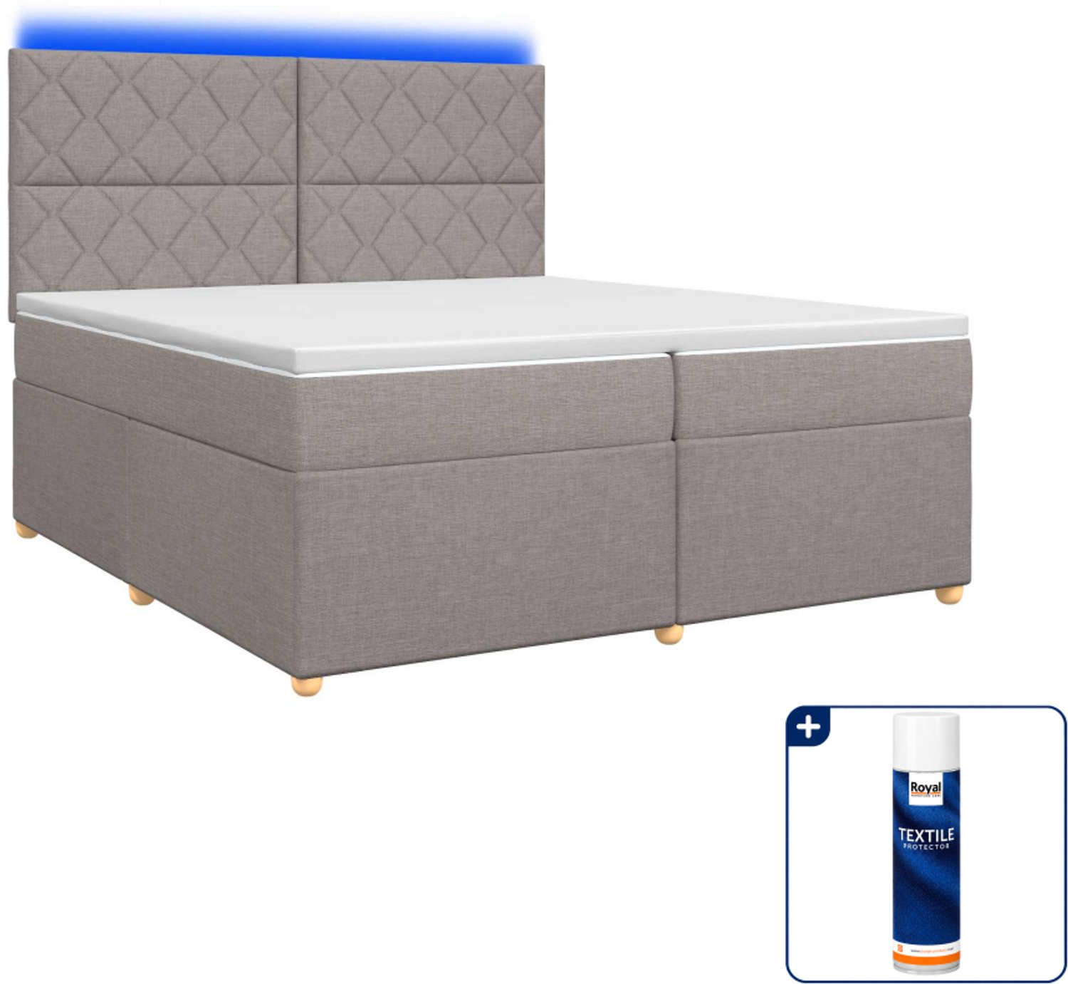 vidaXL Boxspringbed - 200 x 200 cm - stof - taupe - Inclusief textielbeschermer 500 ml