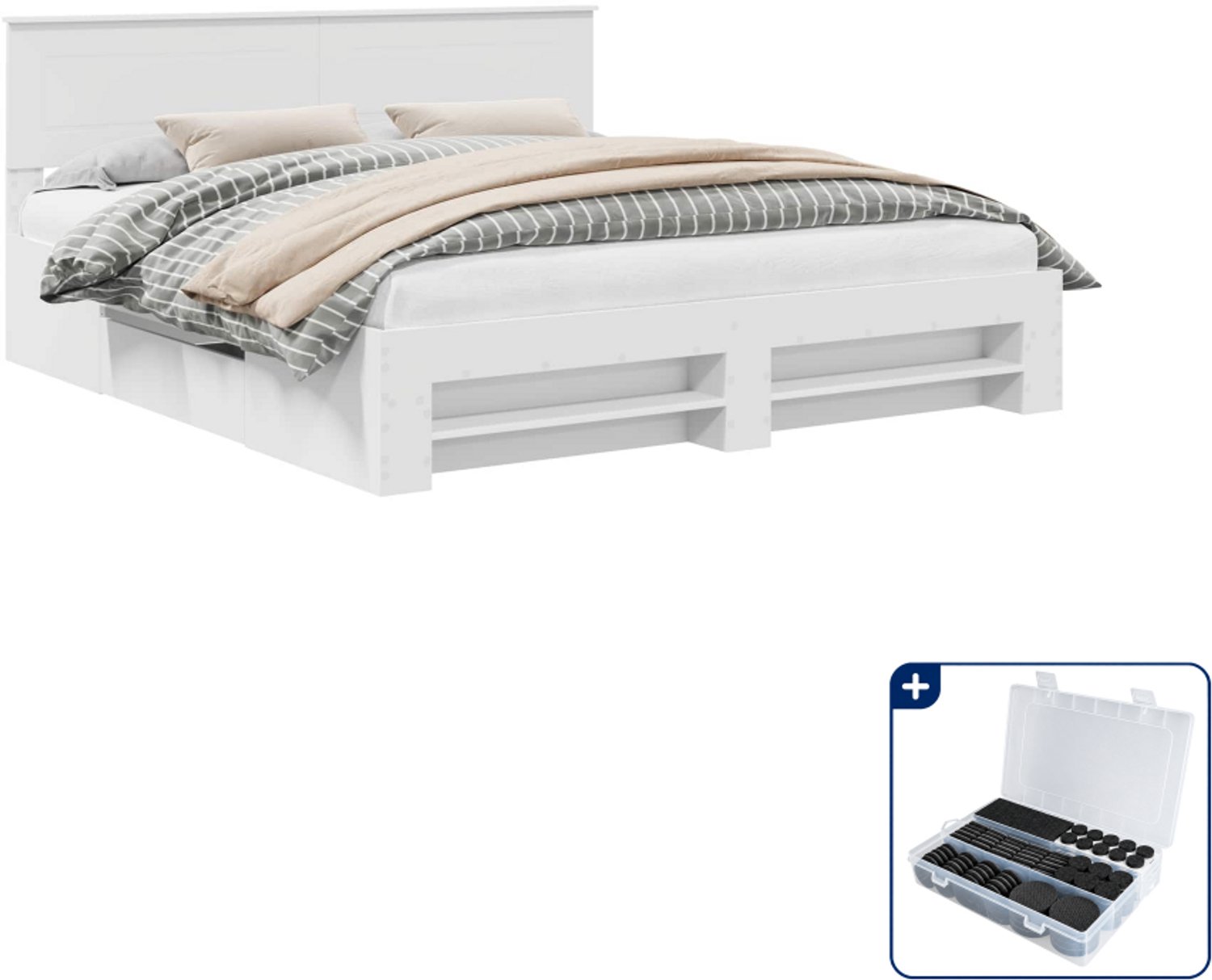 vidaXL Kingsize bedframe 180 x 200 cm - bewerkt hout - wit - Inclusief antikrasvilt 177-delig Bruin