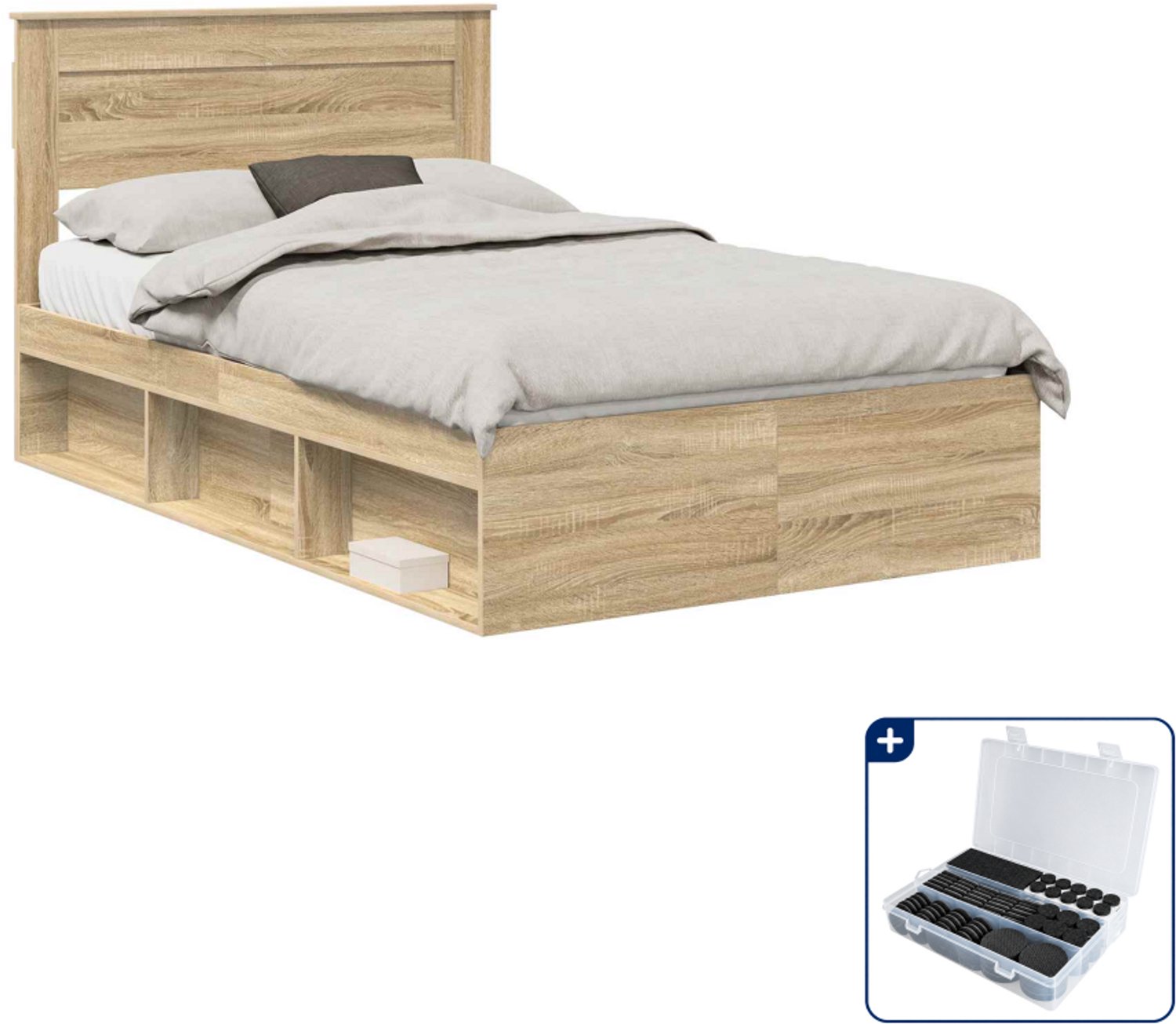vidaXL bedframe - 120 x 200 cm - bewerkt hout - sonoma eiken - Inclusief antikrasvilt 177-delig Grijs